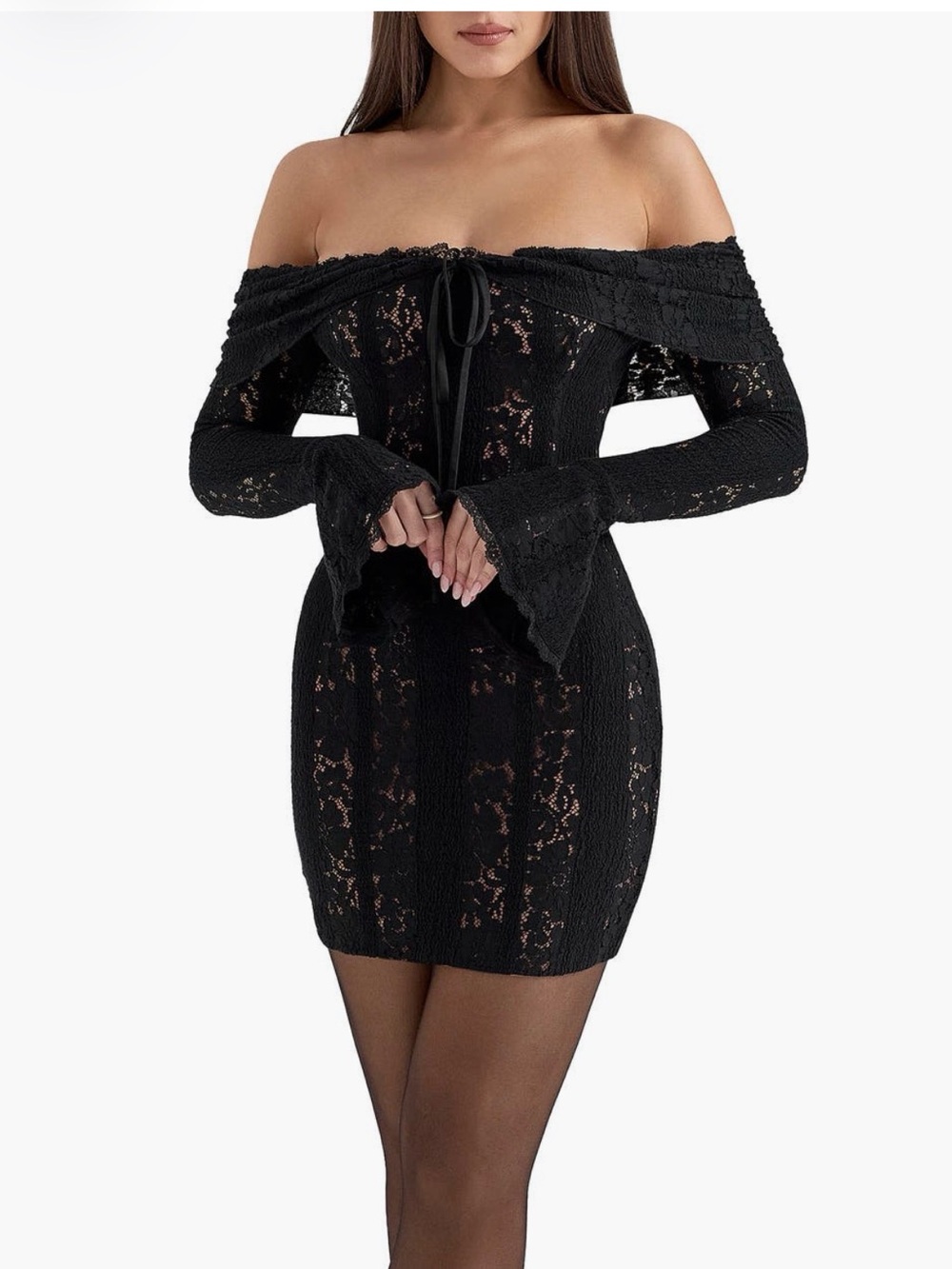 Sadie Off the Shoulder Long Sleeve Lace Minidress